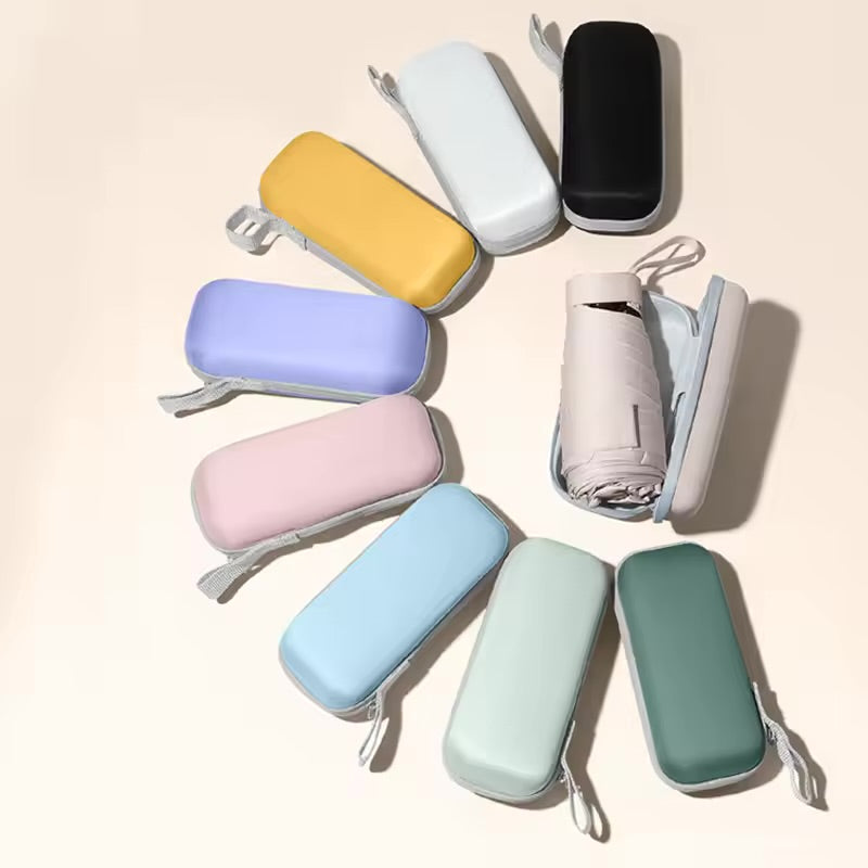 Mini paraguas compacto con protección UV + estuche rígido